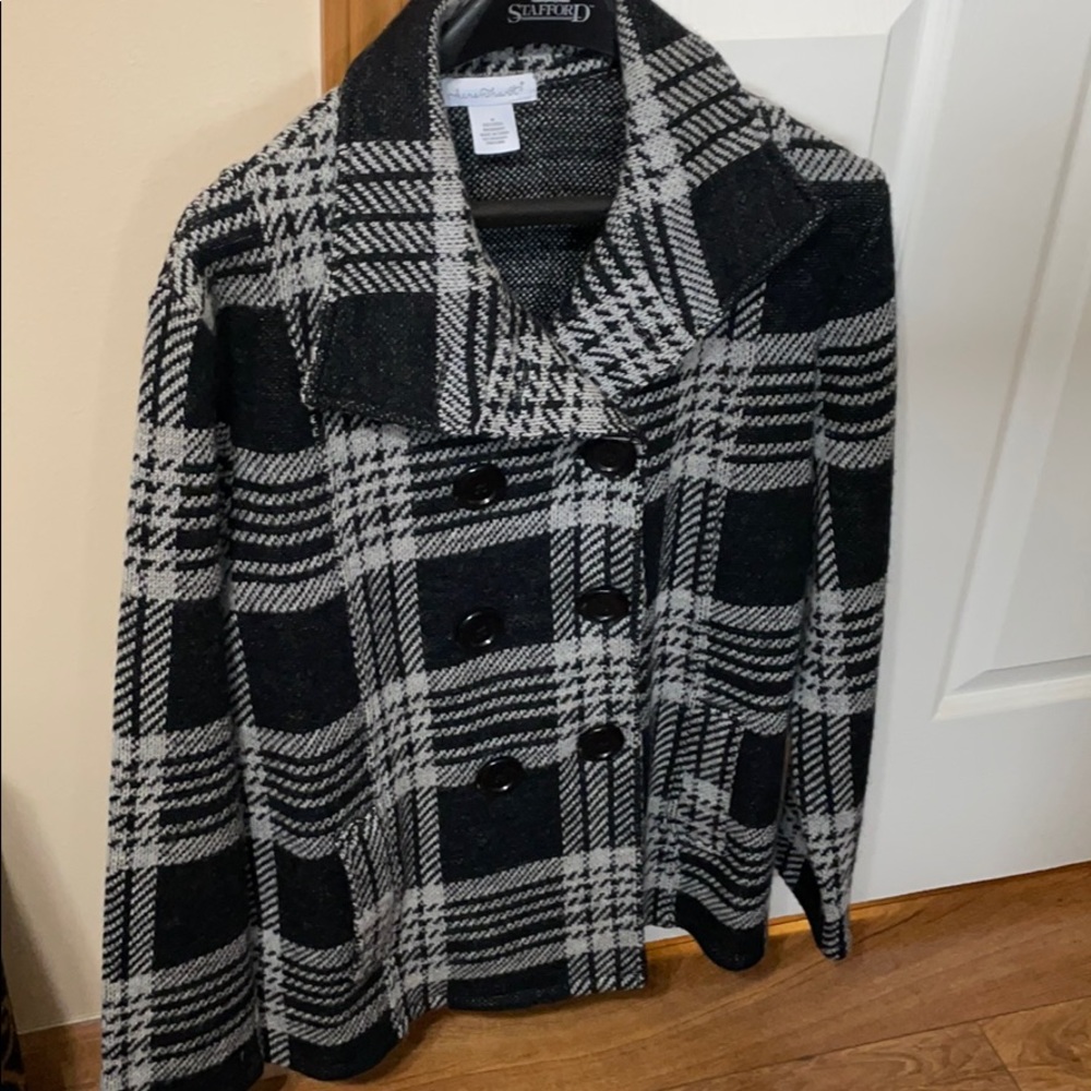 Wool hip-length, plaid peacoat